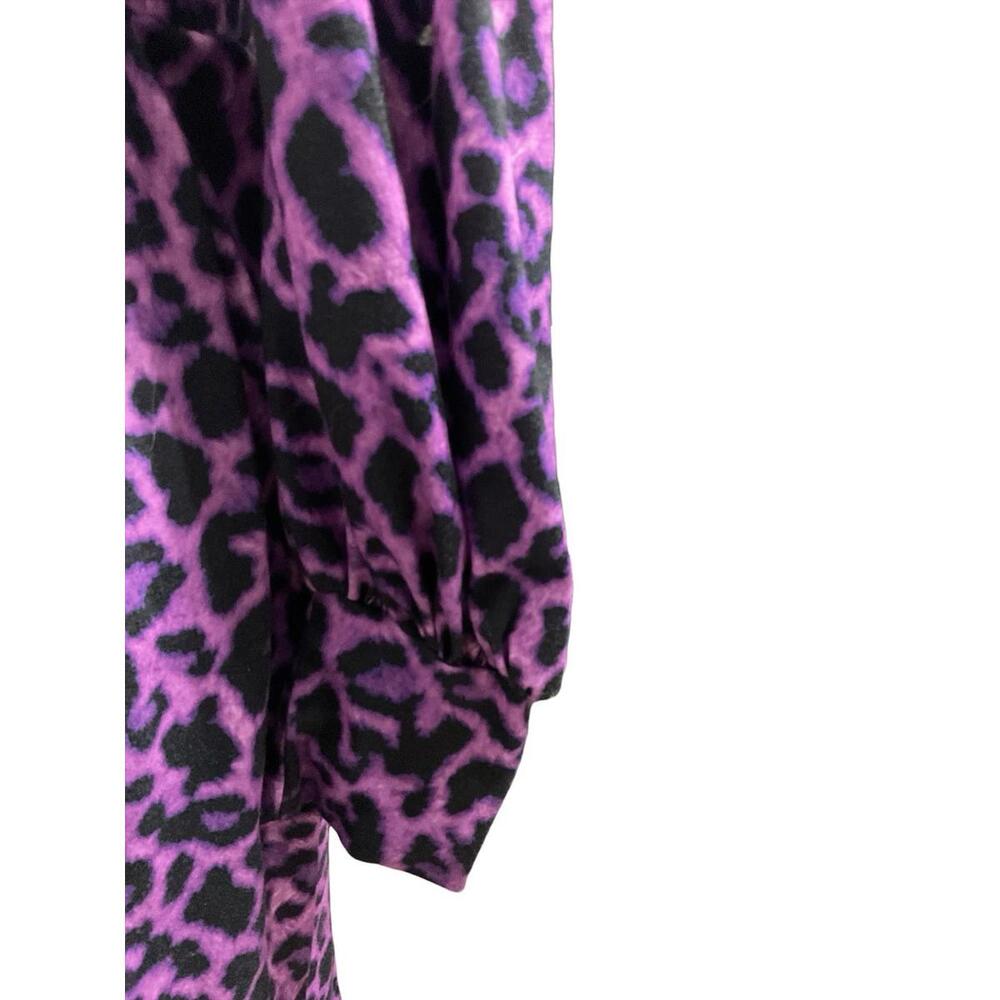 SHEIN Purple Leopard Print Midi Dress Size L Long Sleeve V Neck Preloved A-9 - Picture 5 of 6